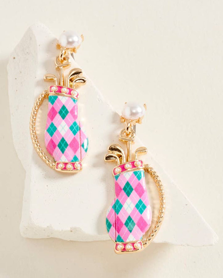 Golf Bag Charm Drop Dangle Earrings