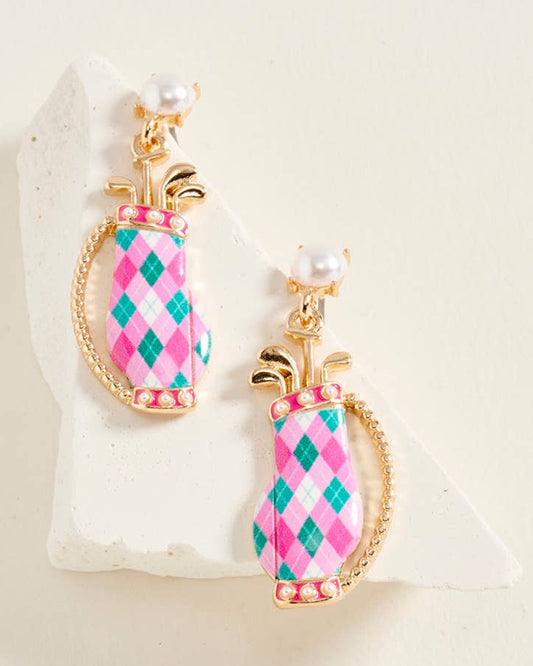 Golf Bag Charm Drop Dangle Earrings