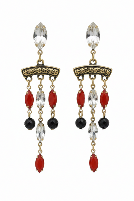 Vintage Chandelier Red & Black Dangle Earring