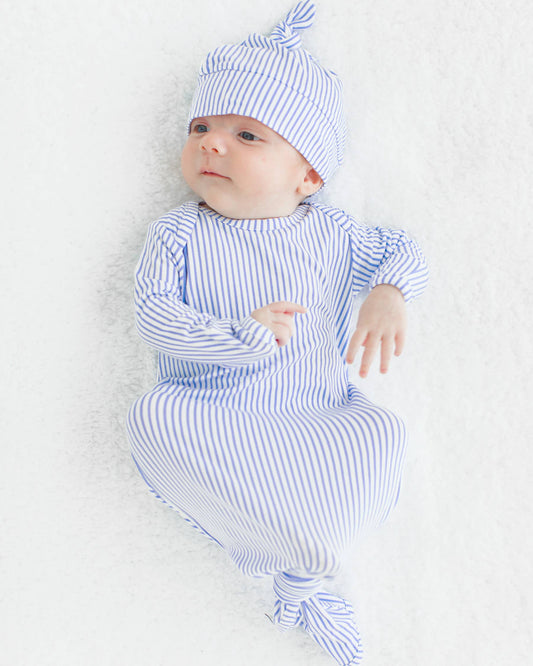 Bamboo Periwinkle Stripe Knotted Sleep Gown & Hat Set
