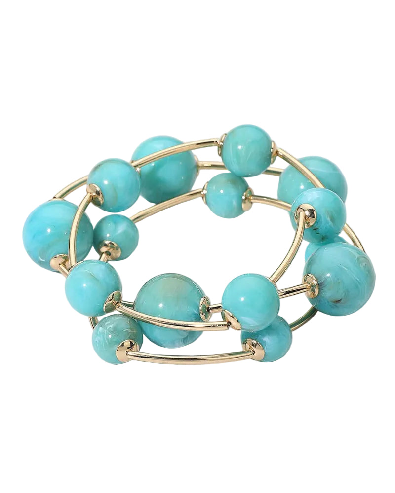 3PCS - Resin Beaded Turquoise Multi Layered Bracelets