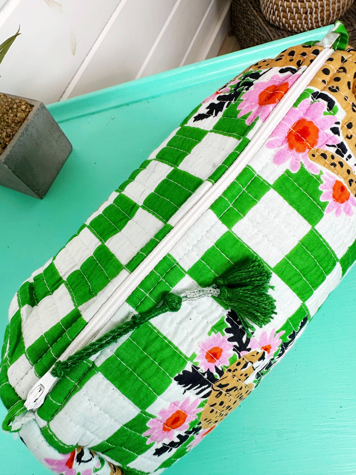 Quilted Green Jaguars Makeup Bag
