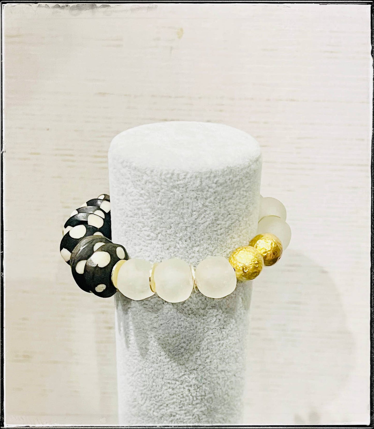 Recycled Glass & Polka Dot Bone Bead Bracelet