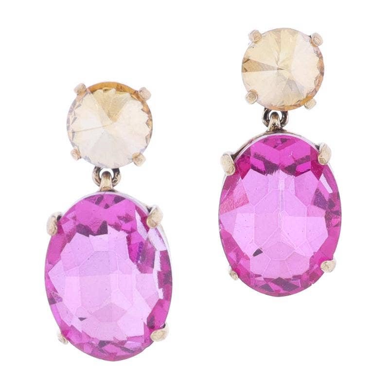 Champagne Crystal Post with Pink Crystal Dangle Earrings