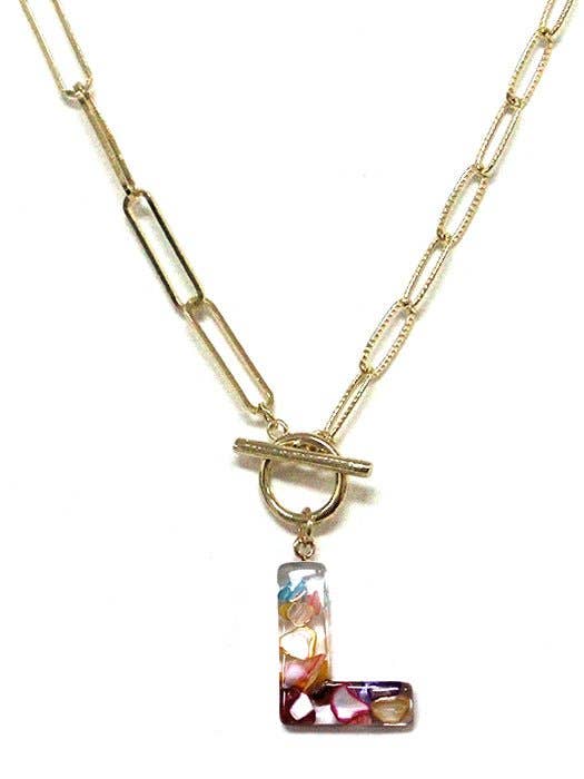 Rainbow Acrylic Initial Toggle Chain Necklace