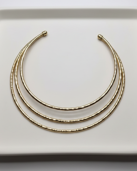 Sculptural Triple-Strand Gold Torque Collar