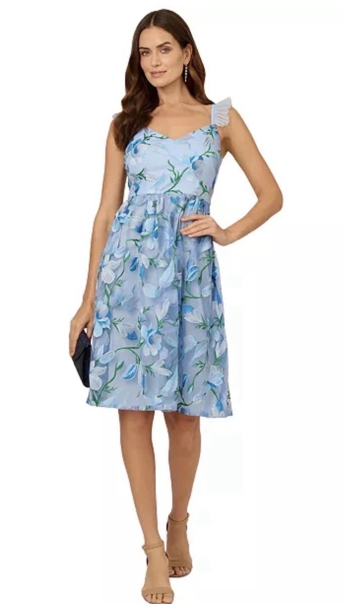 Adrianna Papell Women's Flutter-Sleeve Embroidered Dress