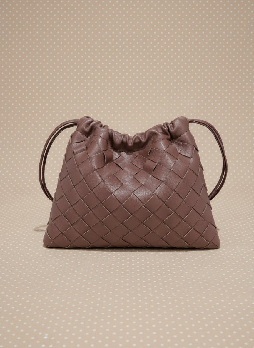 Chocolate Mini Woven Draw Shoulder Mobile Bag
