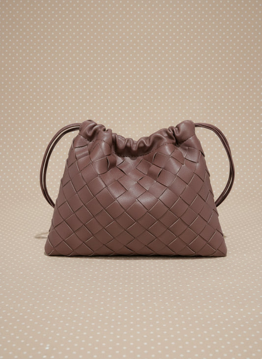Chocolate Mini Woven Draw Shoulder Mobile Bag