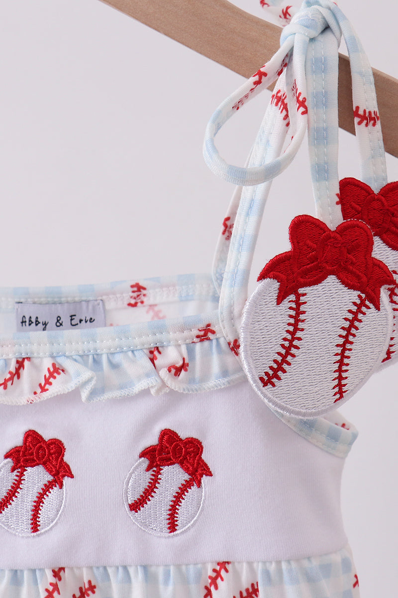 Baseball Appliqué Ruffle Gingham Bubble