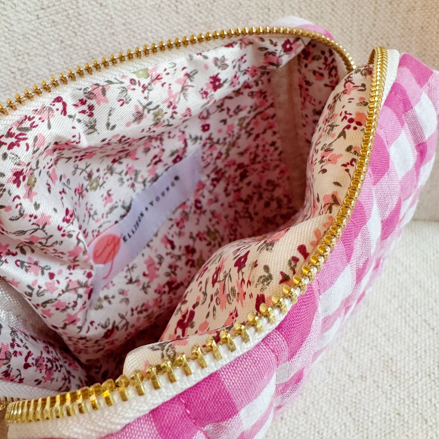 Pink Gingham Cosmetic Case