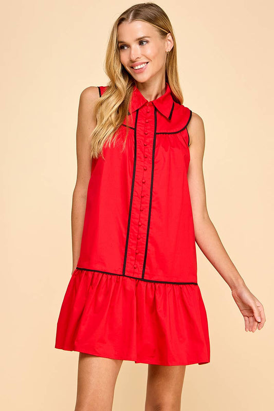 Red & Black Game Day Collared Shirt Dress