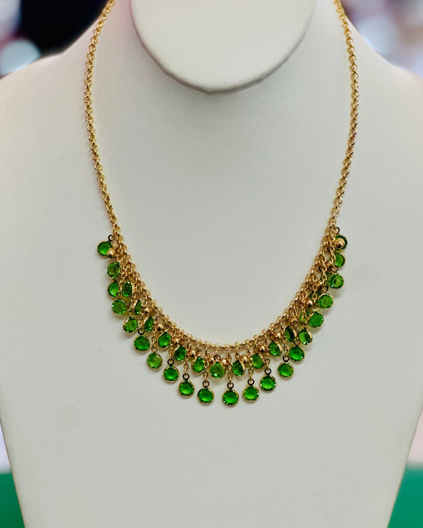 Vintage Green Gemstone Tiered Fringe Collar Choker