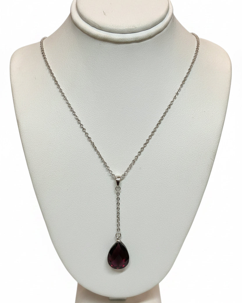 Midnight Amethyst Teardrop Drop Necklace