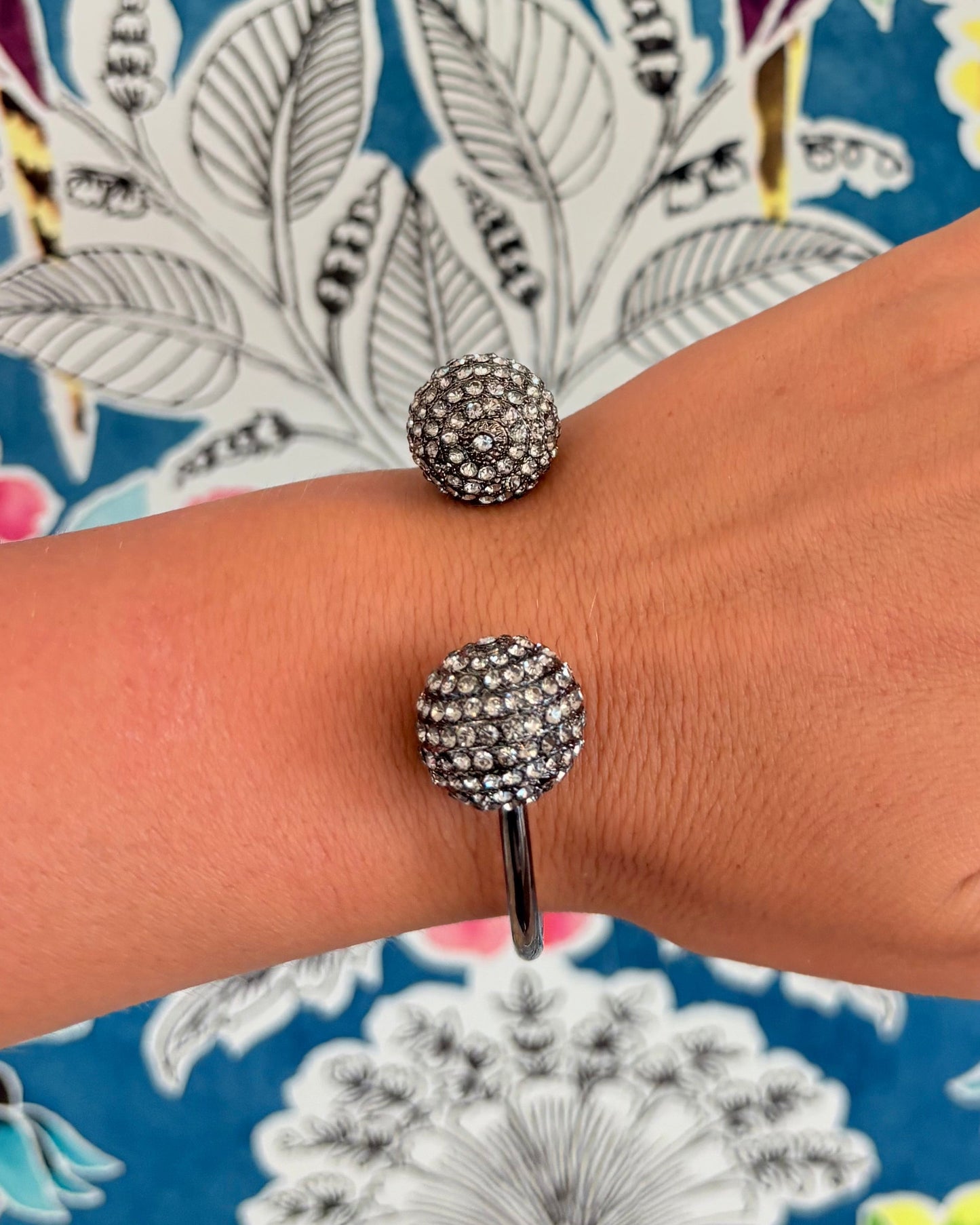 Vintage Gun Metal Crystal Pave Disco Ball Torque Cuff