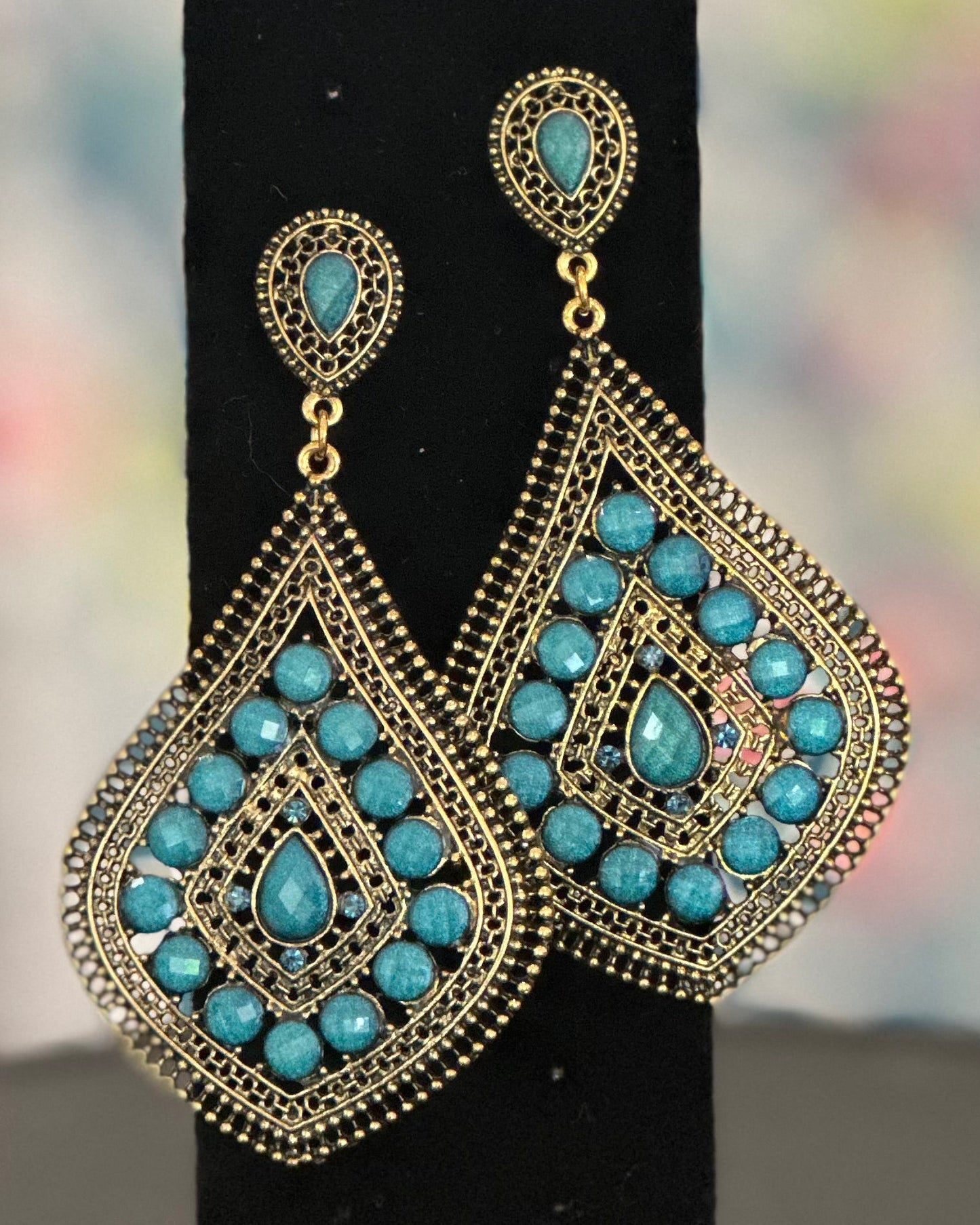 Vintage Turquoise & Filigree Statement Dangle Earrings