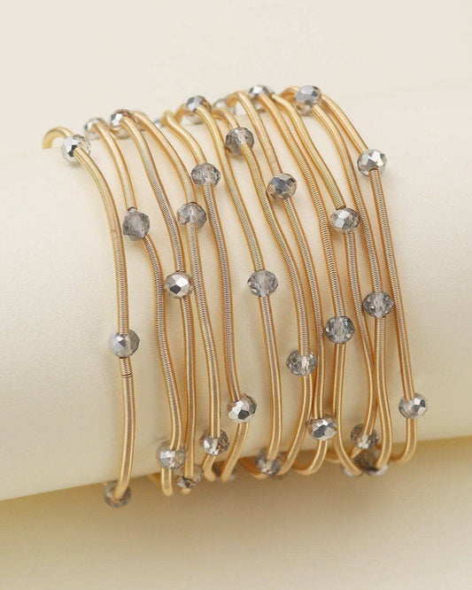 Silver Beads Stretch Multi Strand Bracelet