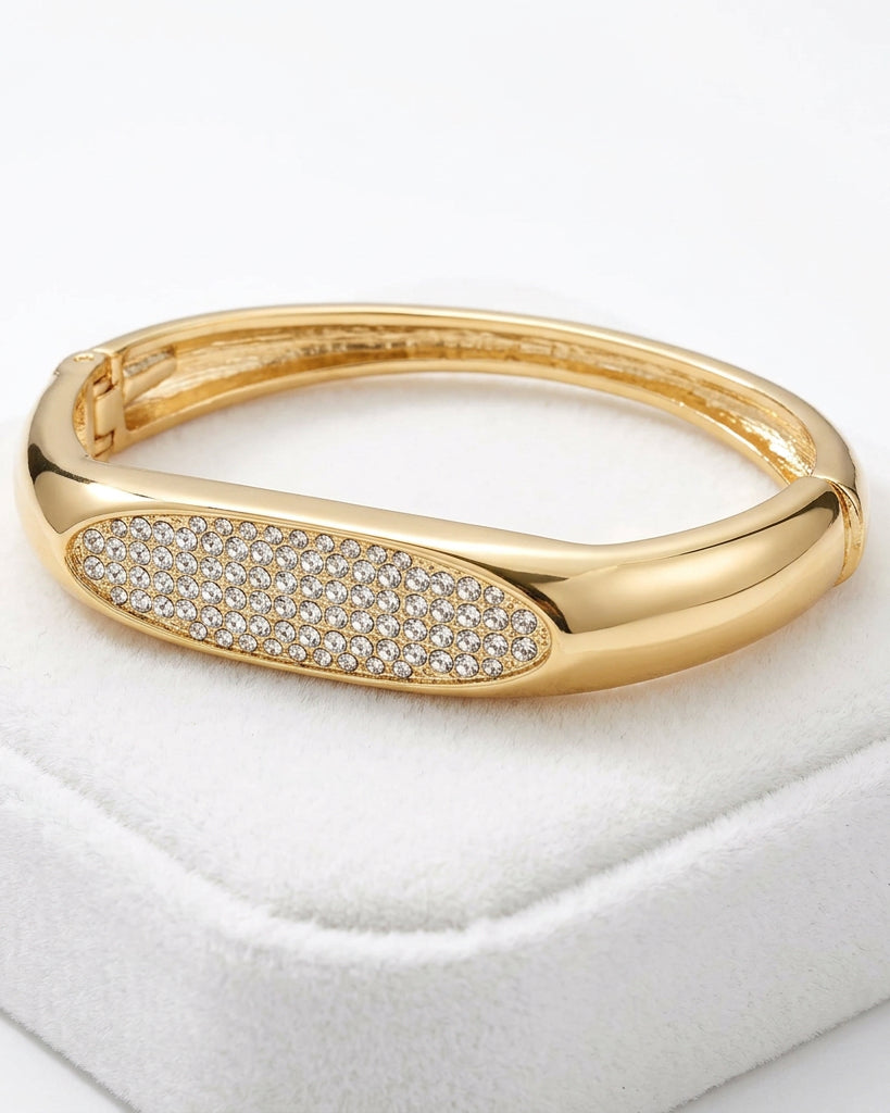 Vintage High-Polish Pavé Crystal Shield Hinged Bangle