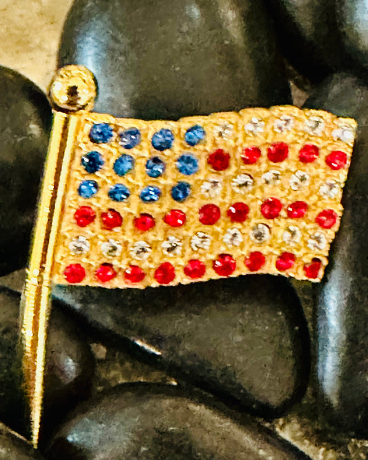 Vintage Stars and Stripes Gold Rhinestone Flag Pin