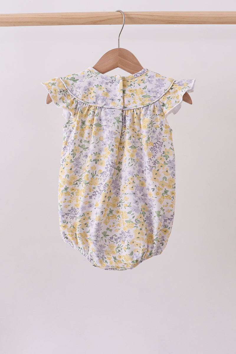 Floral Bunny Bow Embroidery Ruffle Bubble