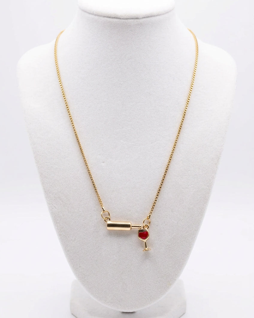 Happy Hour Wine Bottle & Glass Pendant Necklace
