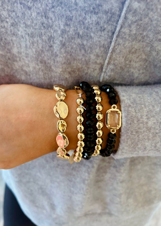 Black Piece Beaded Bracelet Set