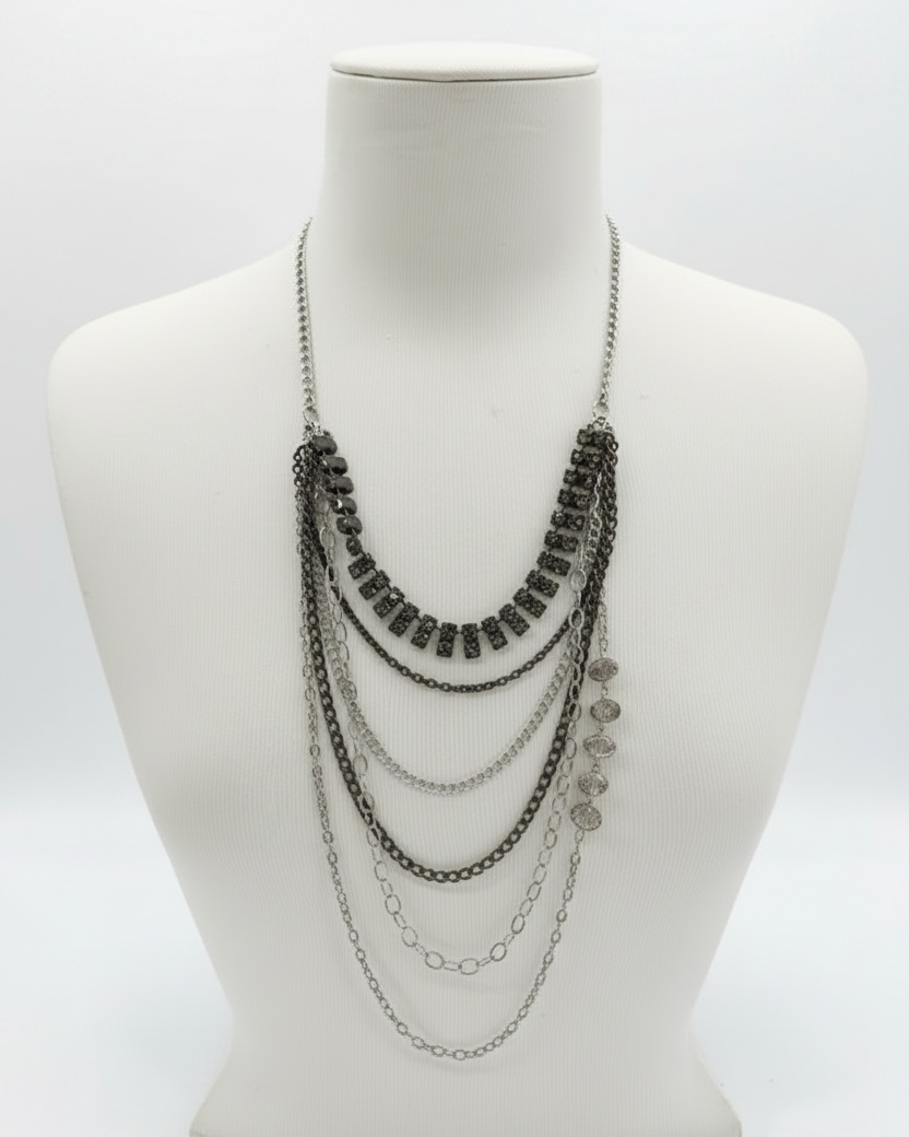 Nightfall Rhinestone & Mixed Metal Multi-Strand Cascade Necklace