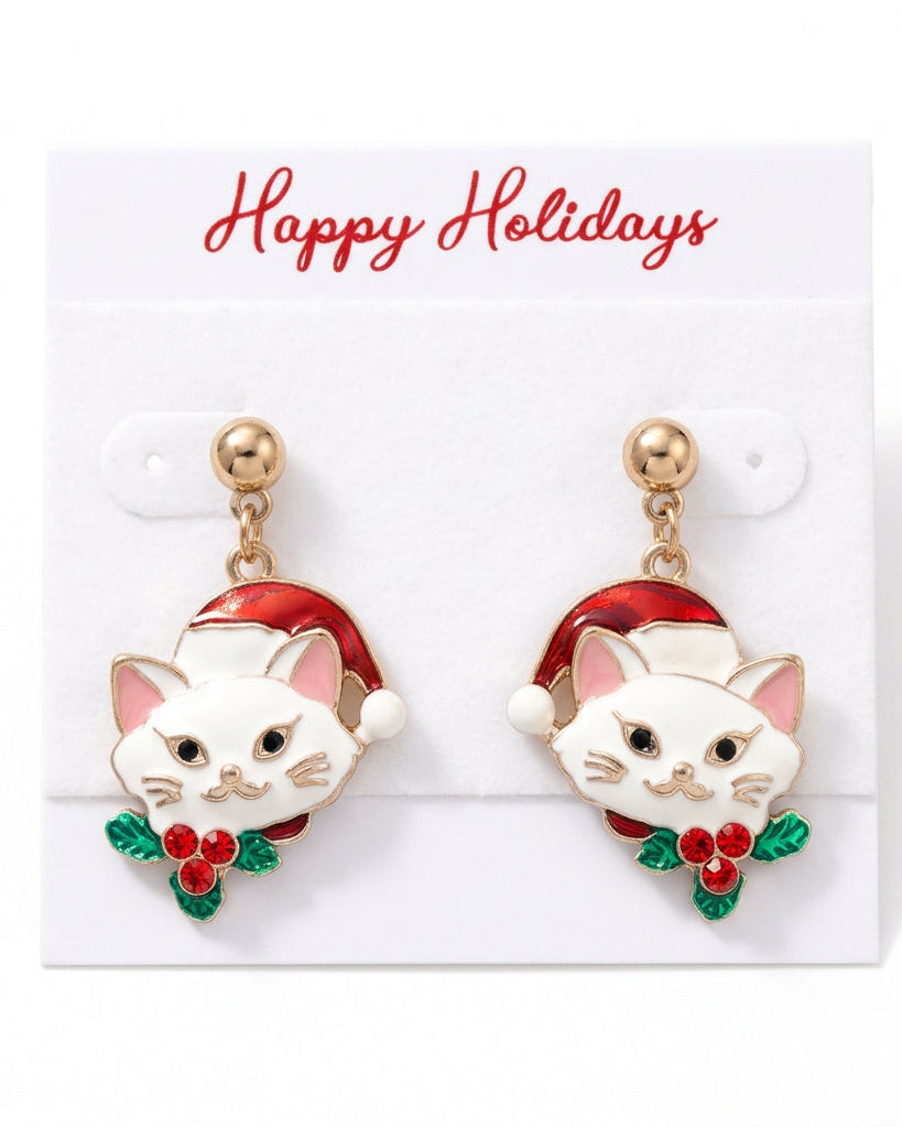 The Festive Feline Santa Hat Drop Earrings