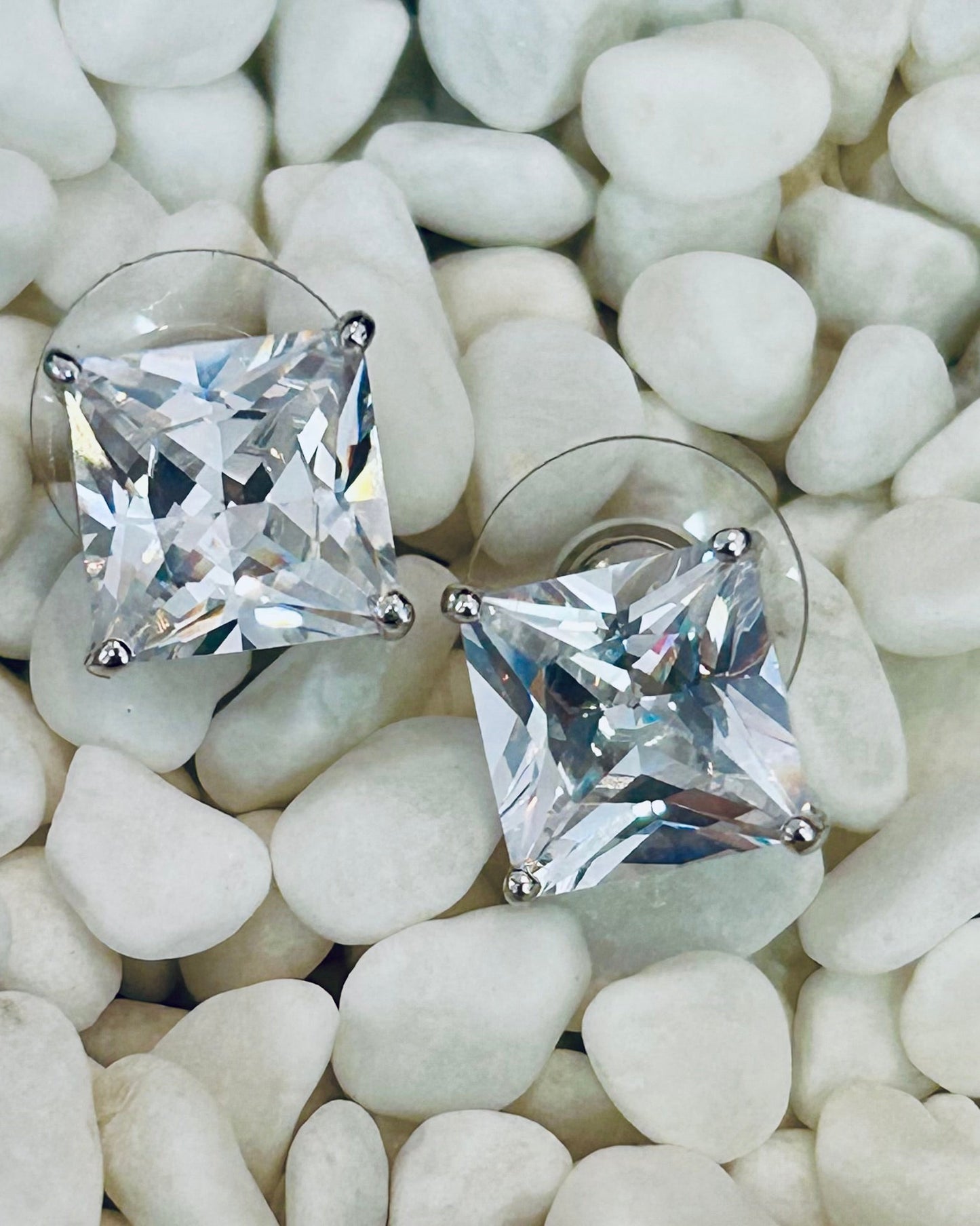 Vintage Imperial Princess-Cut Stud Earrings