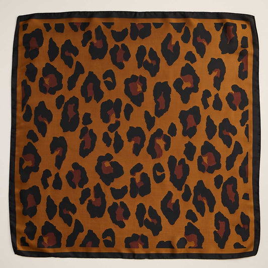 Leopard Pattern Printed Square Silky Satin Scarf
