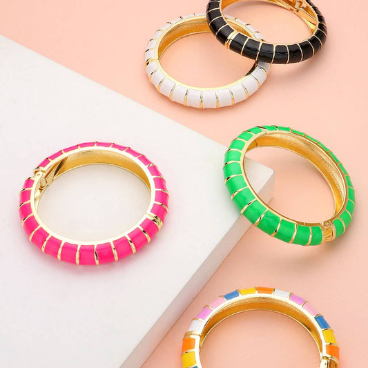 Enamel Bamboo Hinged Bangle Bracelet