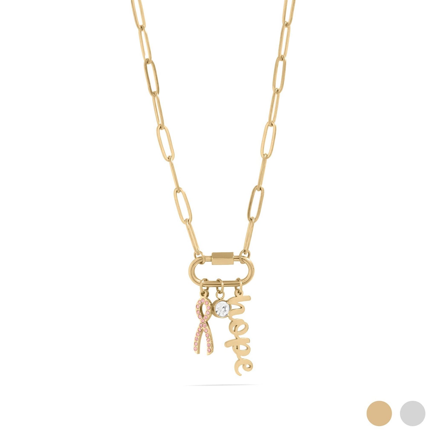 Breast Cancer Awareness Carabiner Hope Charm Necklace