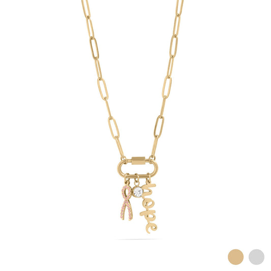 Breast Cancer Awareness Carabiner Hope Charm Necklace