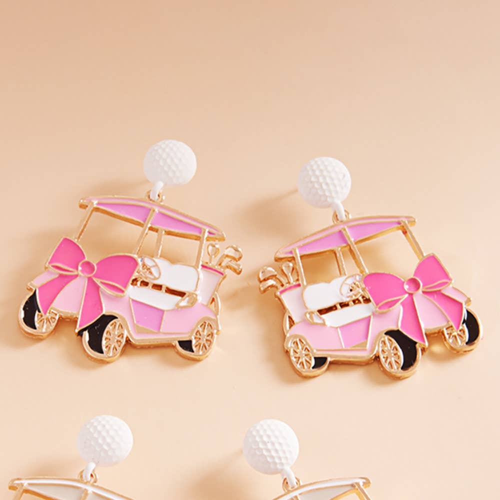 Enamel Bow Golf Cart Dangle Earrings