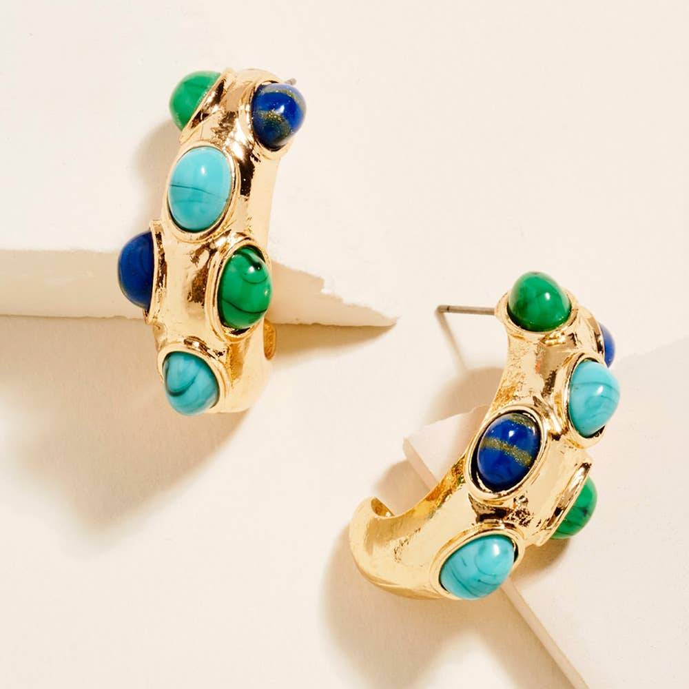 Oval Embellished Chunky Hoop Earrings