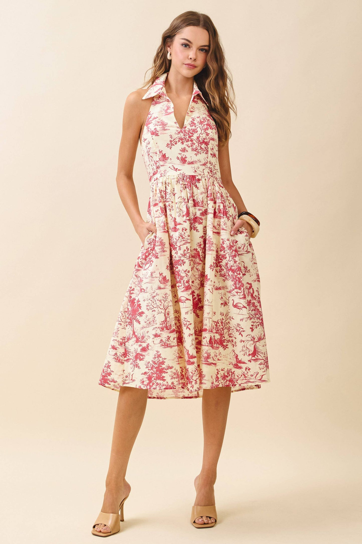 Burgandy Collar Halter Midi Dress