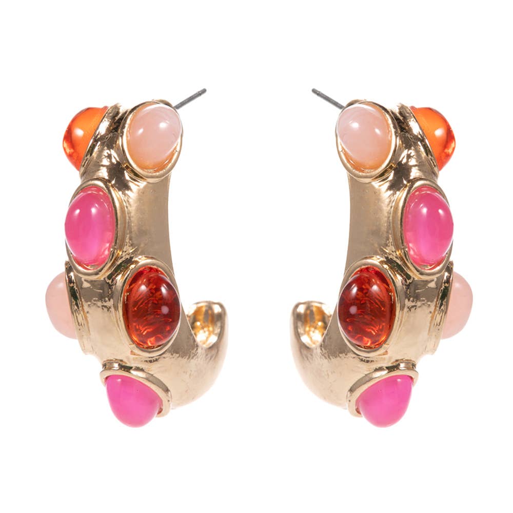 Oval Embellished Chunky Hoop Earrings