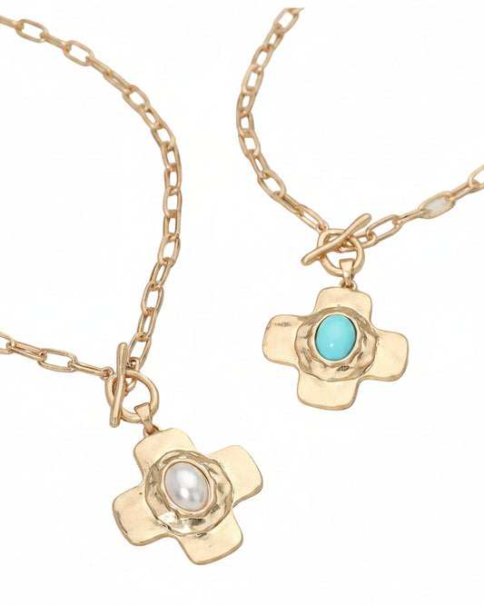 Oval Pearl Toggle Cross Pendant Necklace