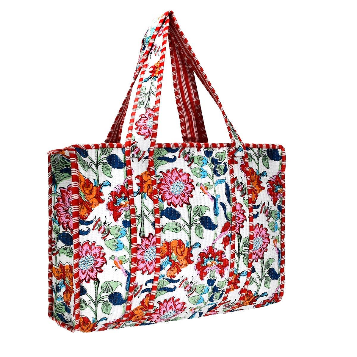 Red Floral Cotton Tote Bag- Small & Large