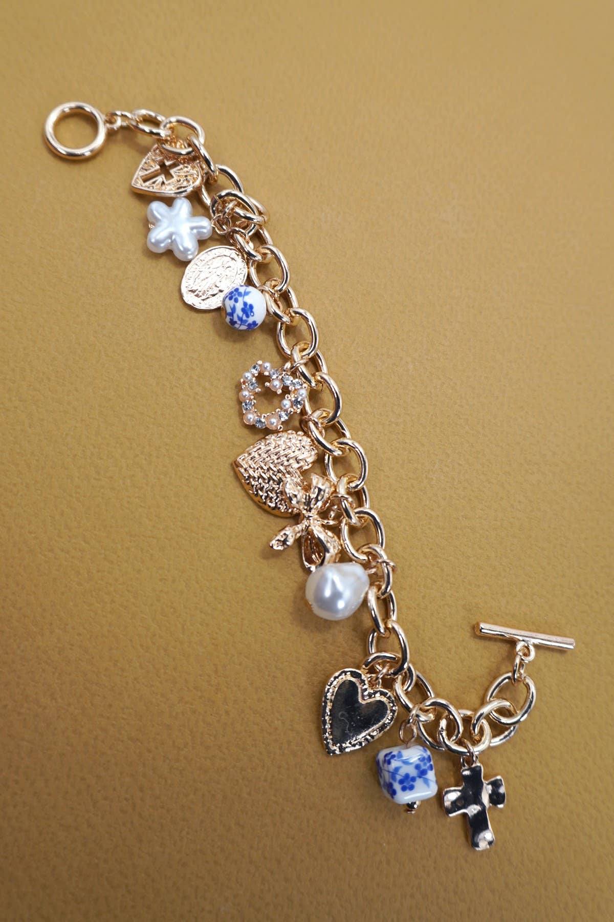 Gold & Ceramic Pearl Charm Bracelet