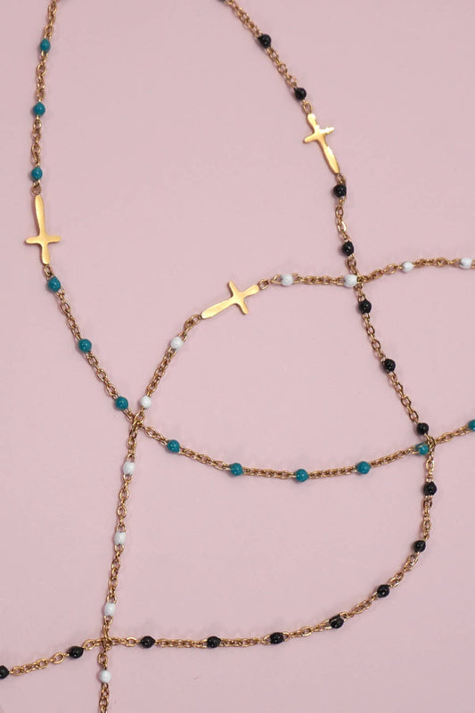 Delicate Cross Beaded Enamel Necklace