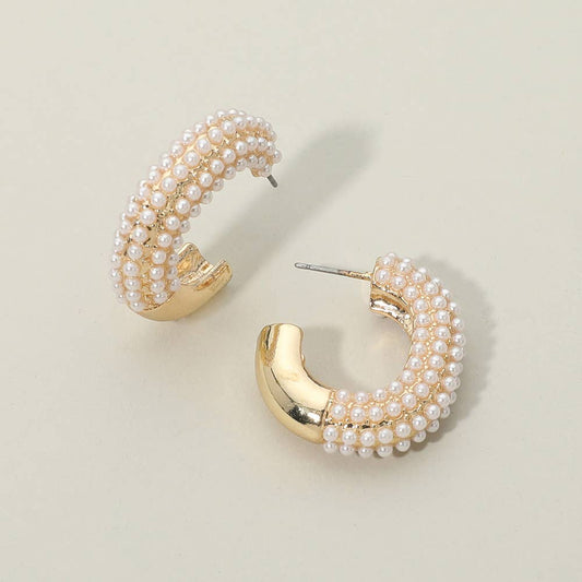 Chunky Pearl Beaded Hoop Earrings
