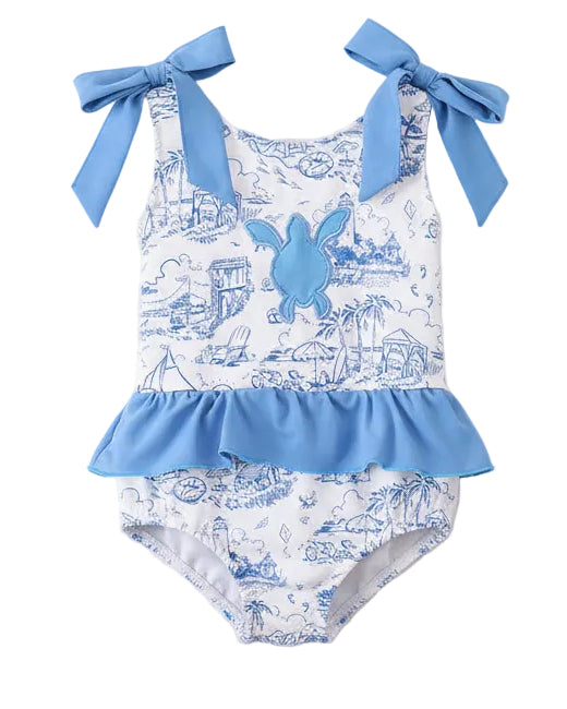Blue Sea Turtle Ruffle Swimsuit