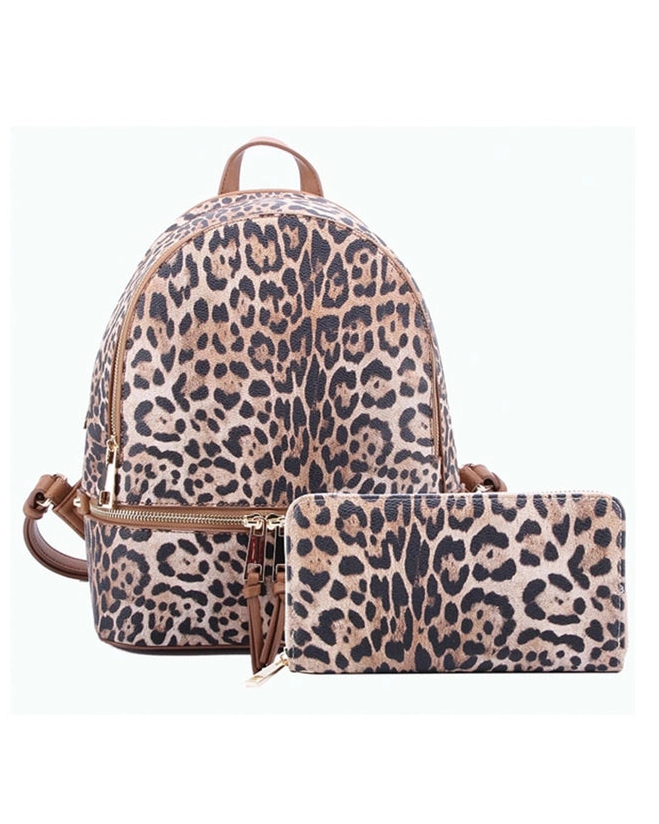 Lola Leopard Print Backpack & Wallet Set