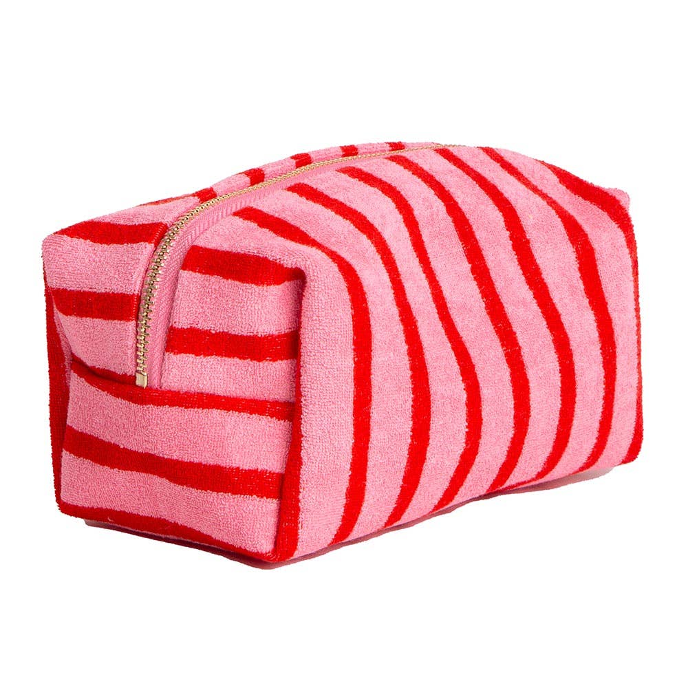 Striped Terry Textured Cosmetic Pouch Bag