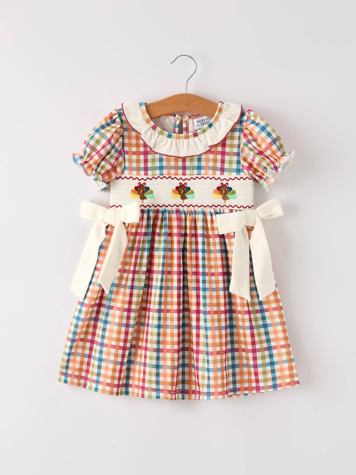 Thanksgiving Plaid Embroidery Smocking Dress