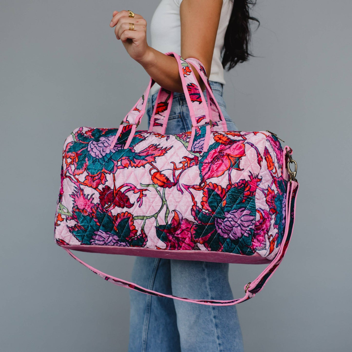 Lt. Pink & Multicolored Floral Duffle