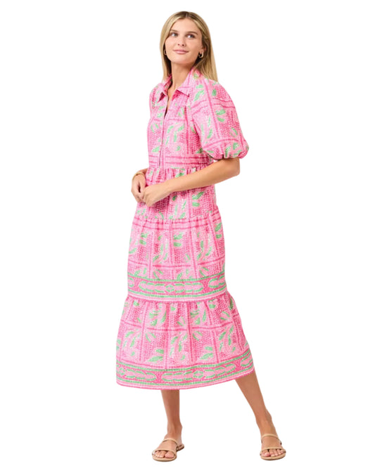 Curvy Eloise Trellis Tiles Pink Dress
