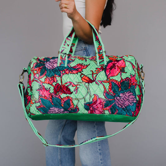 Mint & Multicolored Floral Duffle