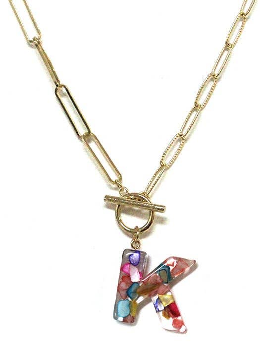 Rainbow Acrylic Initial Toggle Chain Necklace
